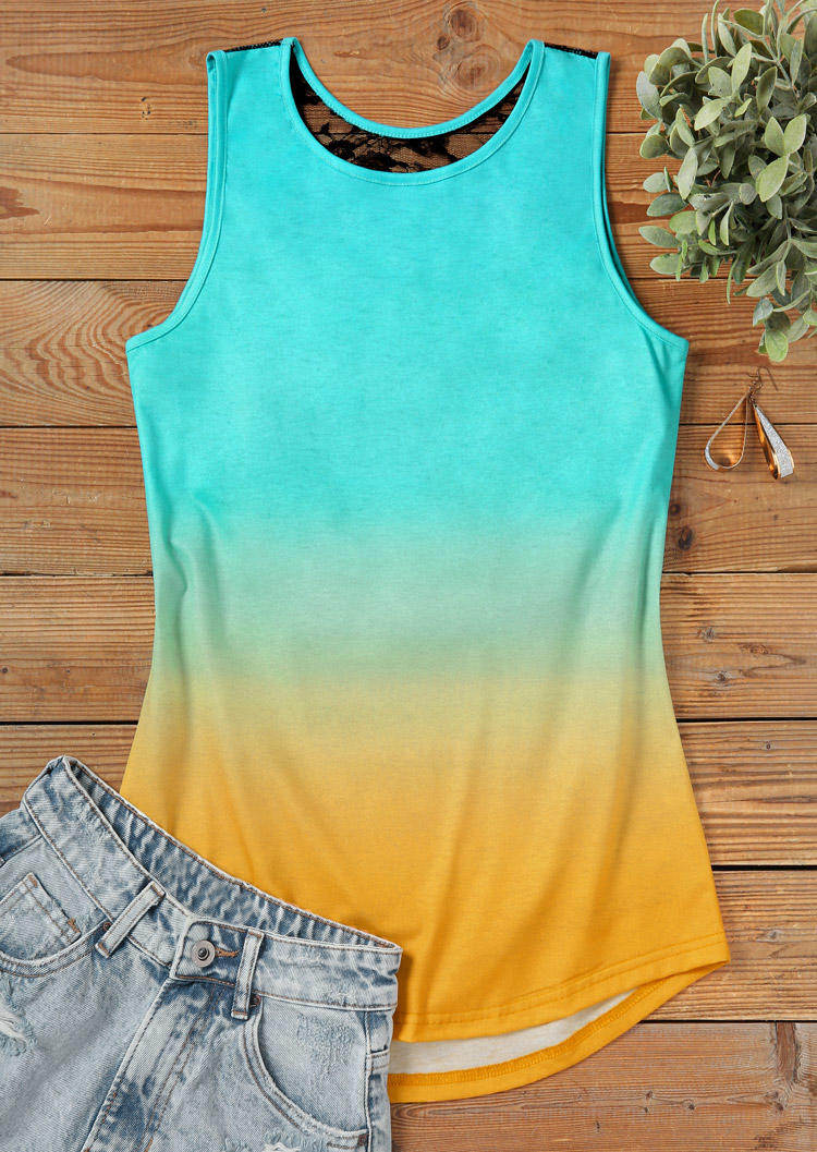 

Tank Tops Gradient Lace Splicing Draped Tank Top in Multicolor. Size: L,M