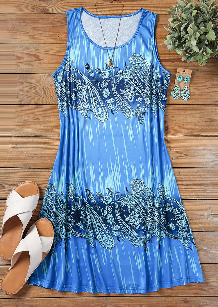 

Mini Dresses Gradient Paisley Ethnic Mini Dress in Blue. Size