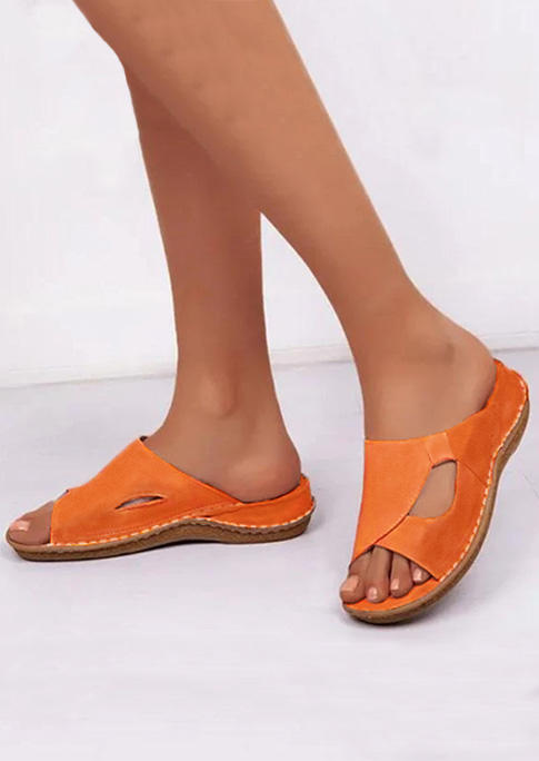 Bowknot Round Toe Flat Slippers - Orange