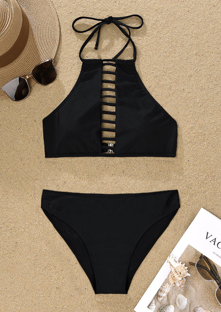 

Bikini Sets Hollow Out Halter Tie Bikini Set in Black. Size: ,XL