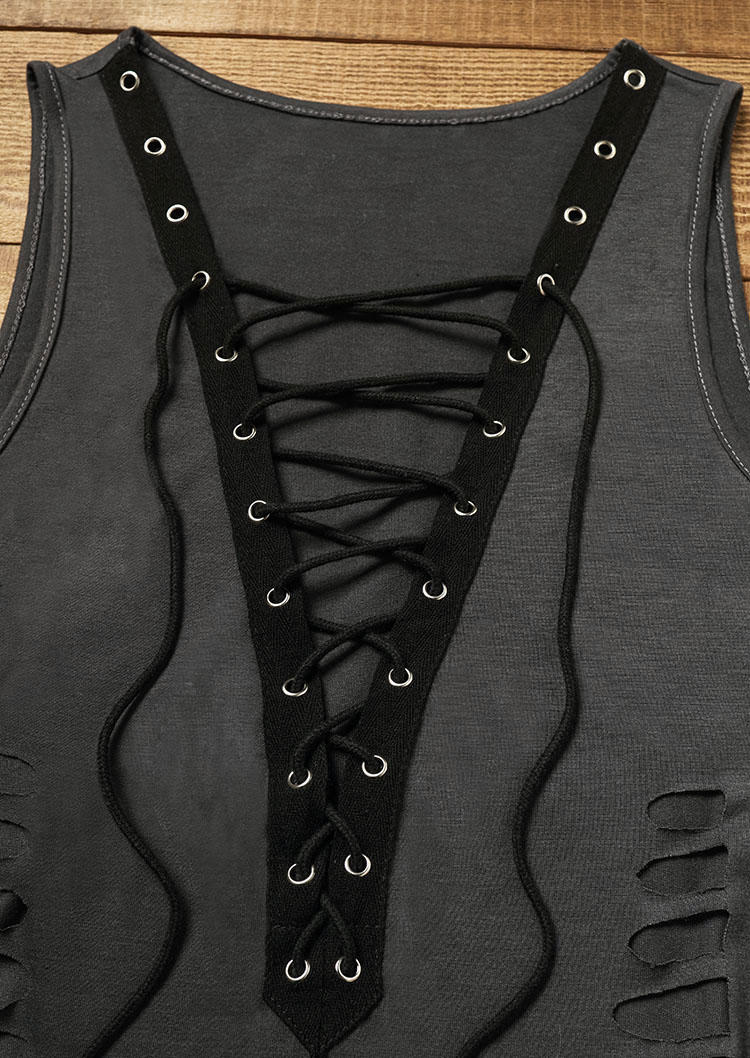 Lace Up Cut Out Drawstring Bodycon Dress - Dark Grey