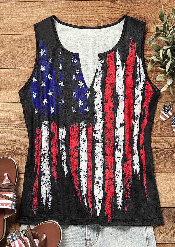 

Tank Tops American Flag Notched Collar Tank Top without Camisole in Black. Size