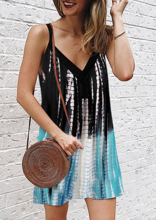 Tie Dye Color Block Spaghetti Strap Mini Dress