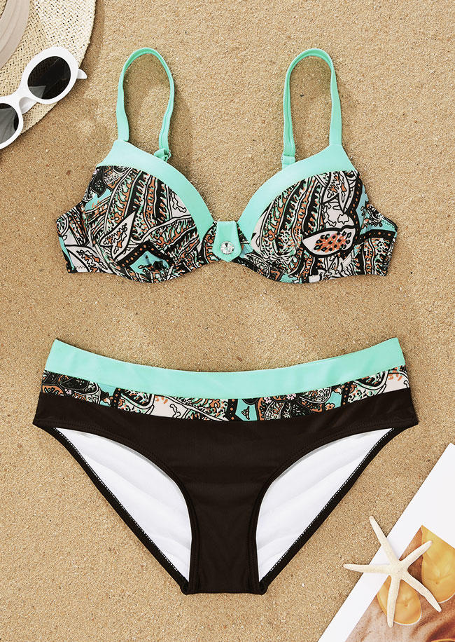

Bikini Sets Rhinestone Patchwork Ethnic Bikini Set in Multicolor. Size
