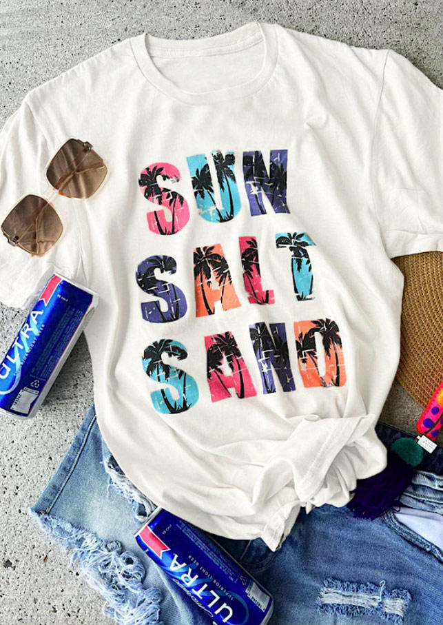 

T-shirts Tees Sun Salt Sand Coconut Tree T-Shirt Tee in White. Size