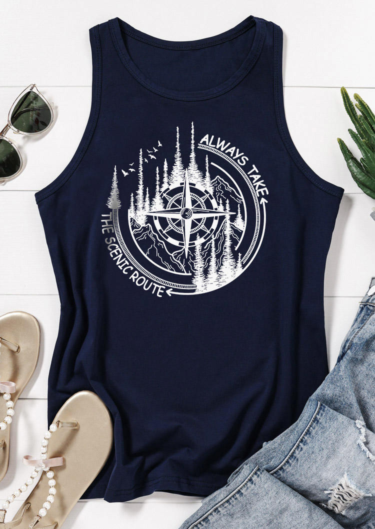 

Tank Tops Always Take The Scenic Route Tank Top - Navy Blue in Blue. Size