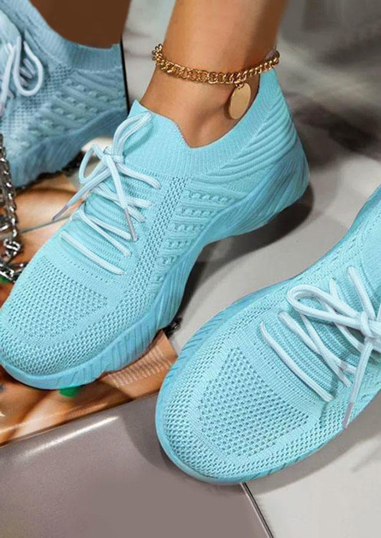 Lace Up Breathable Running Sneakers - Light Blue
