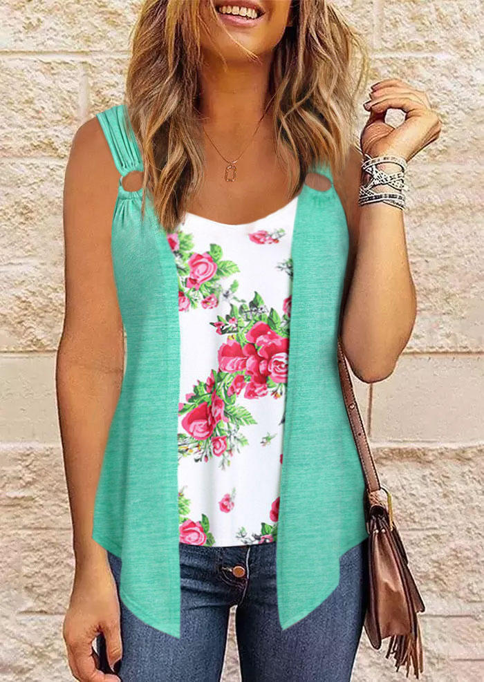 

Tank Tops Floral Fake Two-Piece Tank Top - Light Green in Green. Size: L,M,,XL