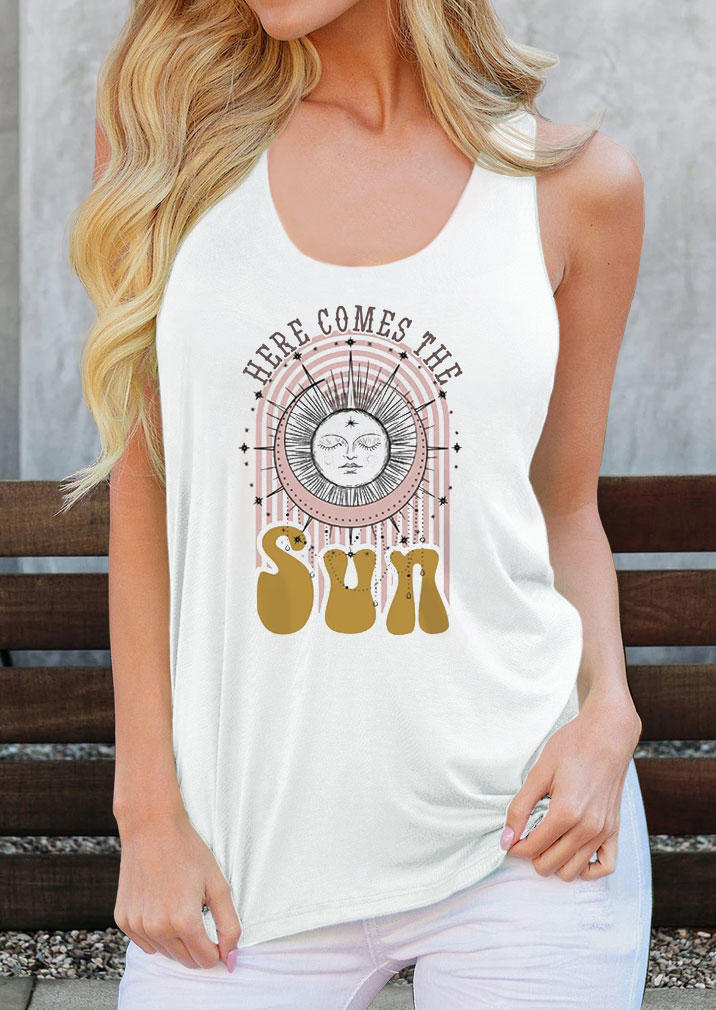 

Tank Tops Here Comes The Sun U-Neck Racerback Tank Top in White. Size: L,M,,XL