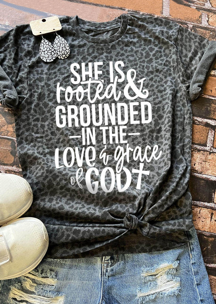 

T-shirts Tees She Is Rooted And Grounded In The Love And Grace Of God Leopard T-Shirt Tee - Dark Grey in Gray. Size