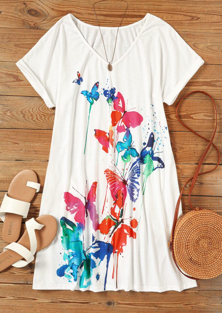 

Mini Dresses Butterfly Pockets Short Sleeve Mini Dress in Multicolor. Size: L,M,,XL