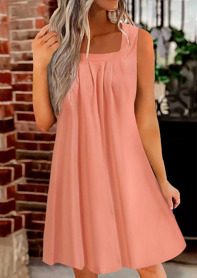 

Mini Dresses Ruffled Square Collar Casual Mini Dress in Pink. Size: L,M