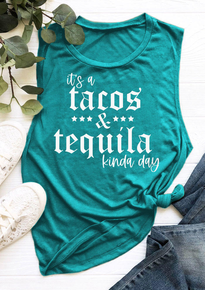 

Tank Tops It' A Tacos And Tequila Kinda Day Tank Top - Cyan in Blue. Size: ,XL