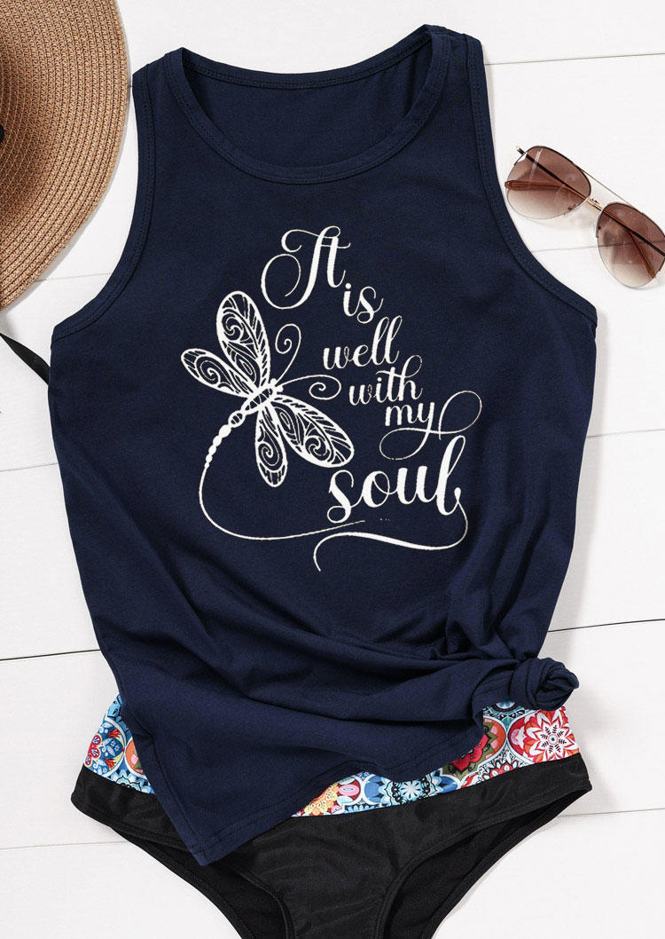 

Tank Tops It Is Well With My Soul Butterfly Tank Top - Navy Blue in Blue. Size