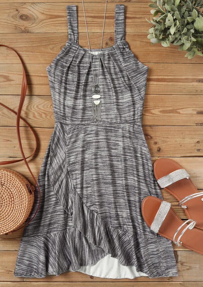 Ruffled Sleeveless Mini Dress - Dark Grey