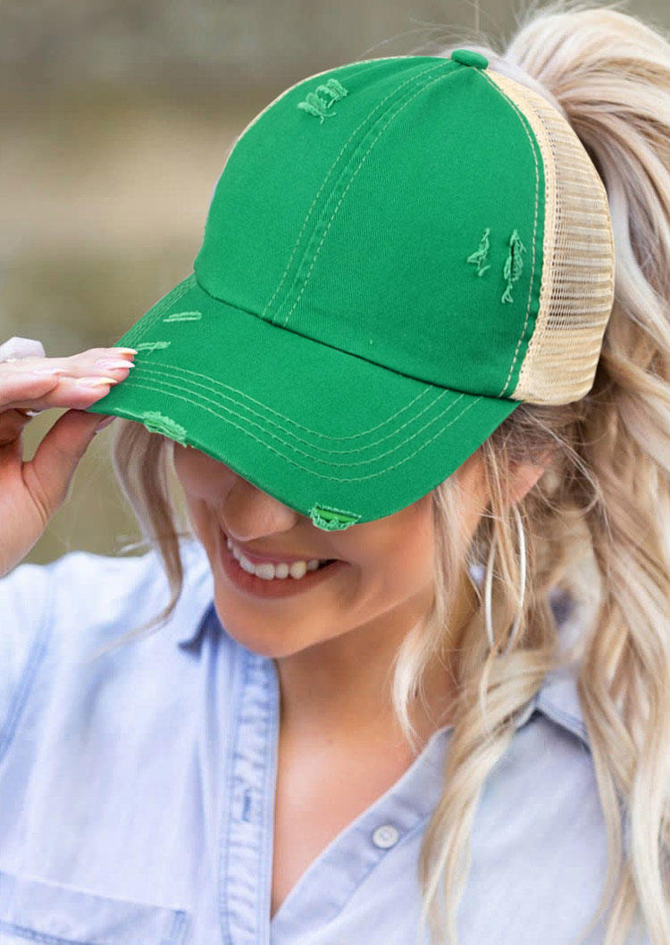

Hats Hollow Out Criss-Cross Mesh Ponytail Baseball Cap in Green. Size