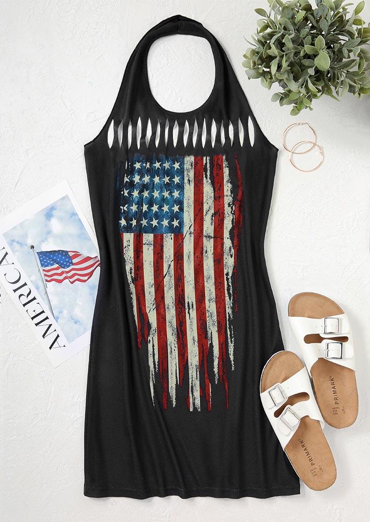 

Mini Dresses American Flag Hollow Out Halter Mini Dress in Black. Size