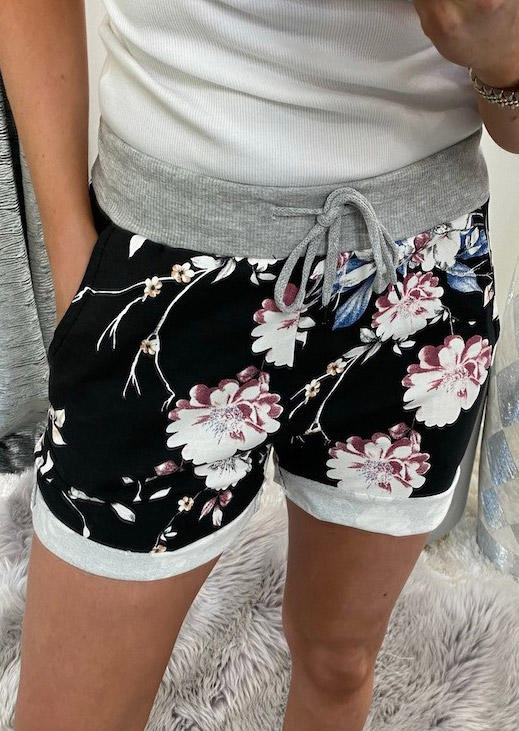 Floral Pocket Drawstring Tie Shorts
