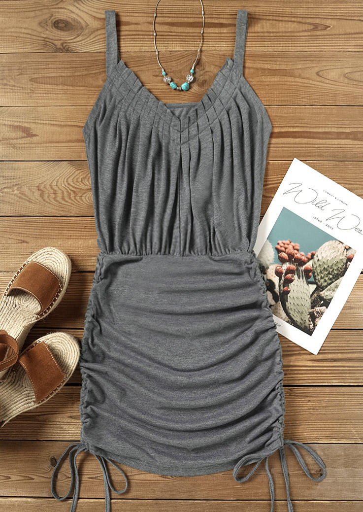 

Bodycon Dresses Ruffled Drawstring Spaghetti Strap Bodycon Dress - Dark Grey in Gray. Size