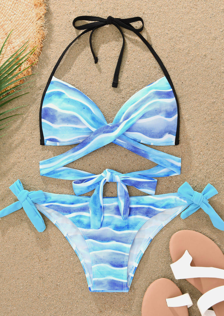 

Bikini Sets Abstract Water Halter Tie Bikini Set in Blue. Size: L,M,,XL