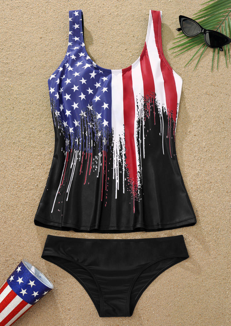 

Tankinis American Flag Tankini Set in Black. Size: M,,XL