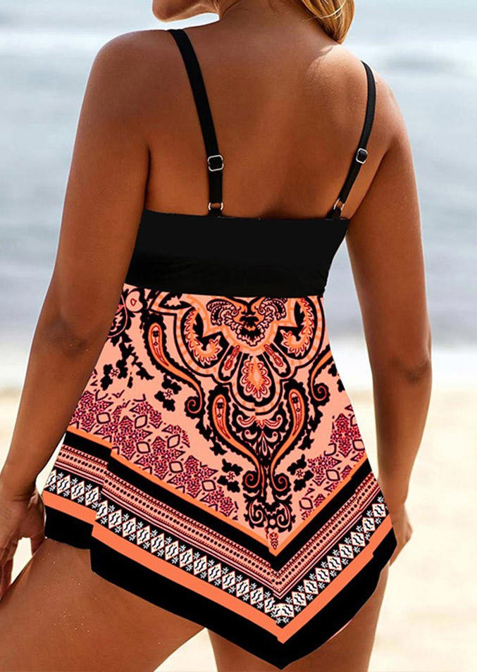 

Tankinis Floral Hollow Out Ethnic Tankini Set in Orange. Size