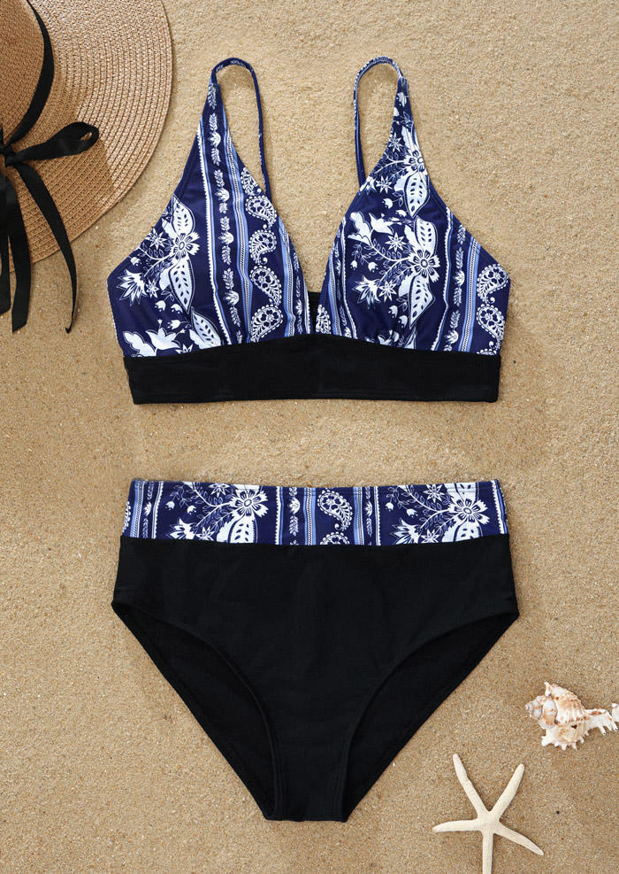 

Bikini Sets Paisley Floral Adjustable Strap Bikini Set in Black. Size: L,M