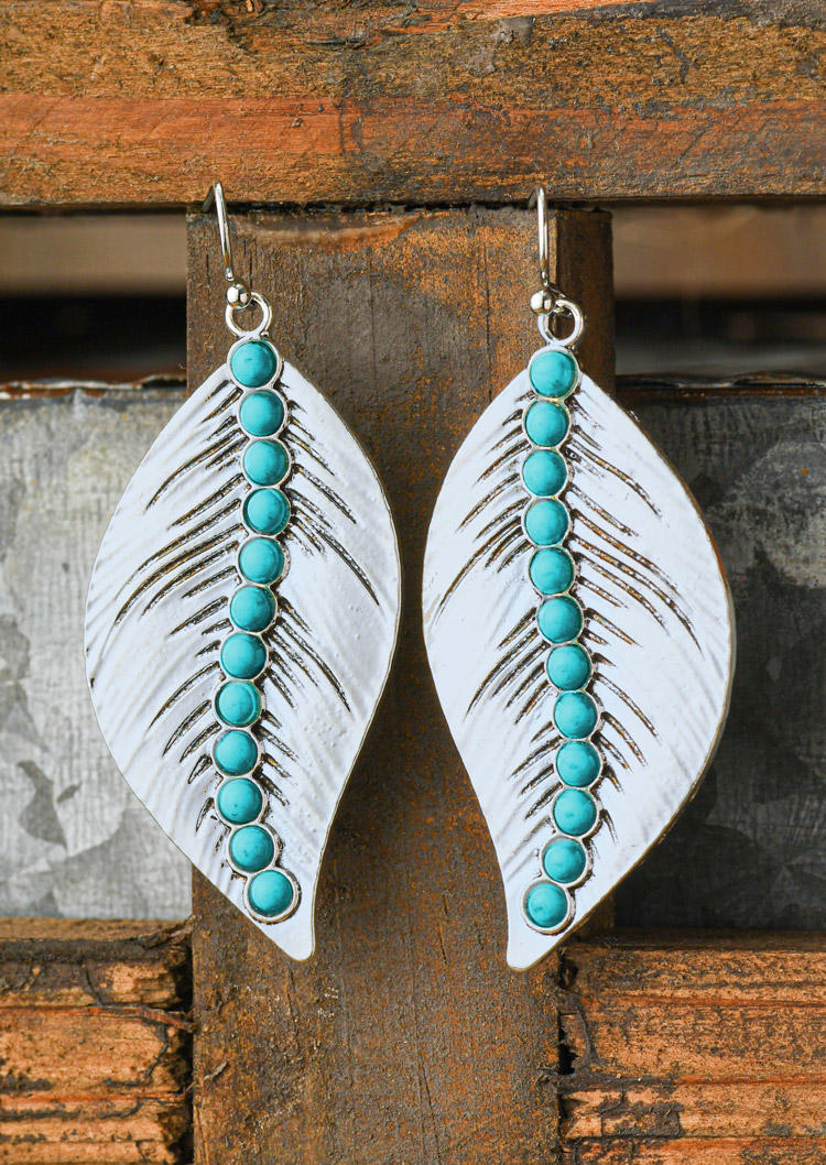

Earrings Turquoise Leaf Vintage Earrings in Silver. Size