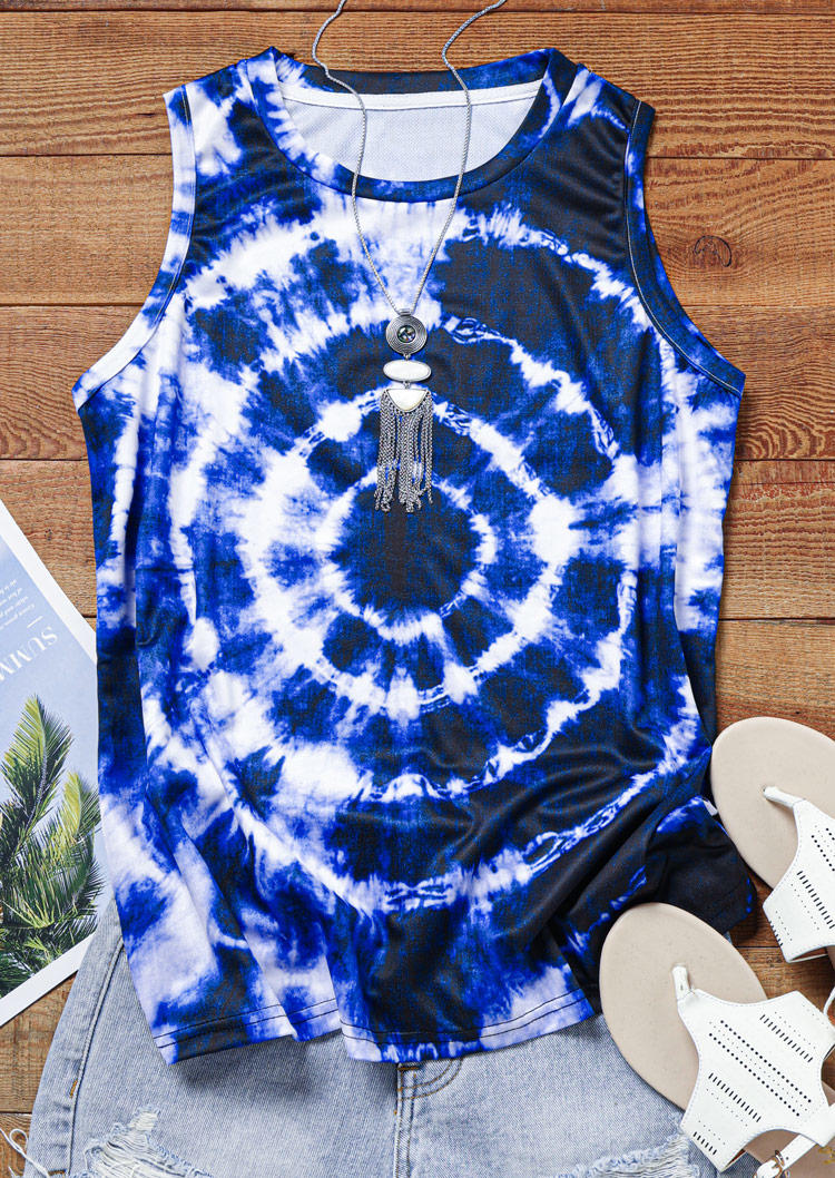 

Tank Tops Tie Dye Round Casual O-Neck Tank Top in Multicolor. Size
