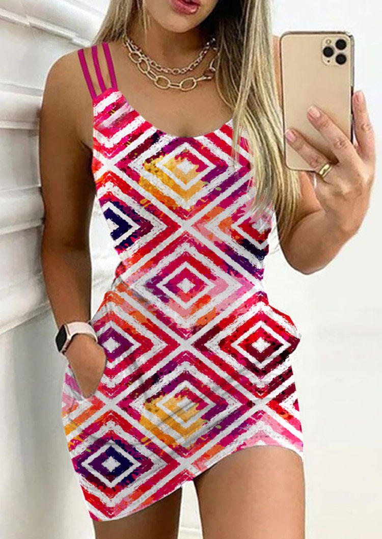 Geometric Hollow Out Pocket Mini Dress