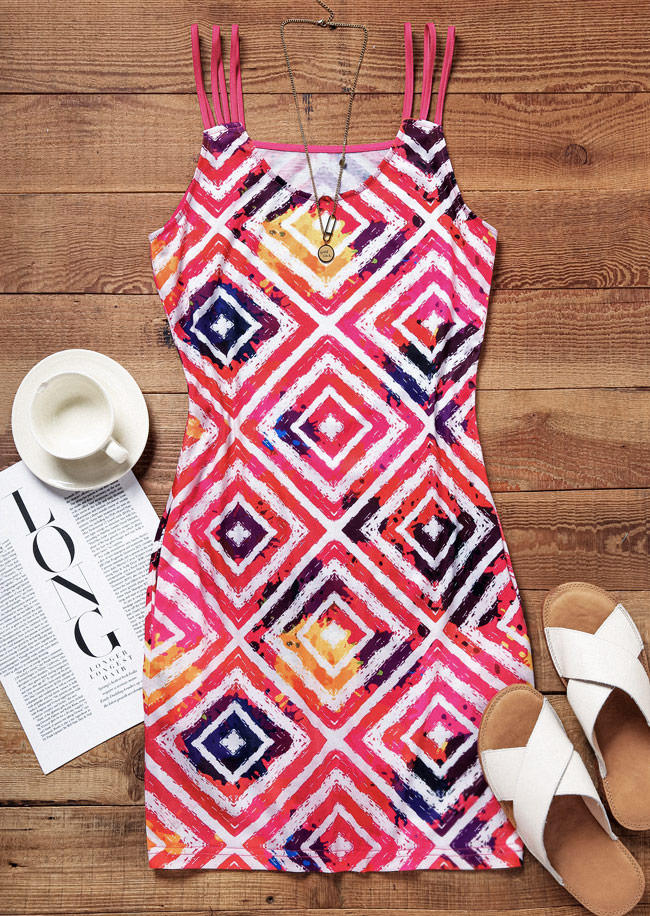 

Mini Dresses Geometric Hollow Out Pocket Mini Dress in Multicolor. Size: L,,XL