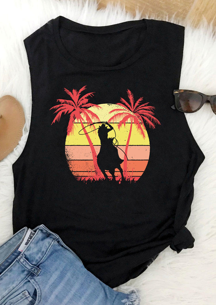 

Tank Tops Coconut Tree Cowboy O-Neck Tank Top in Black. Size