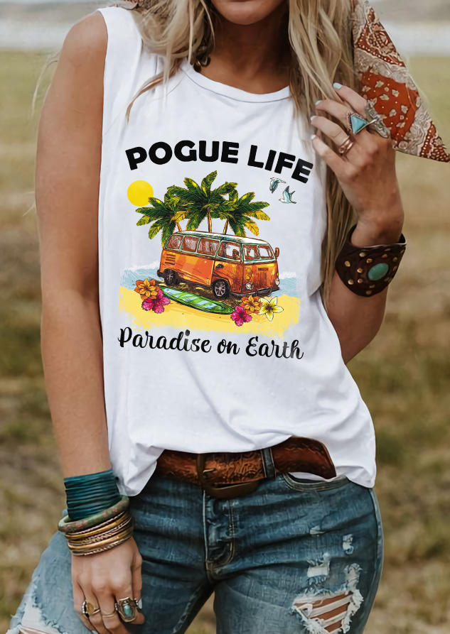 

Tank Tops Pogue Life Paradise On Earth Coconut Tree Tank Top in White. Size