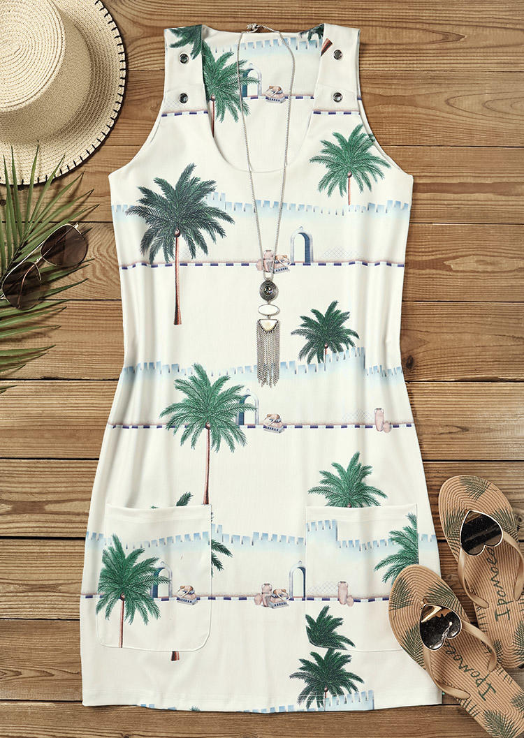 

Mini Dresses Coconut Tree Pocket Sleeveless Mini Dress in Multicolor. Size: L,M