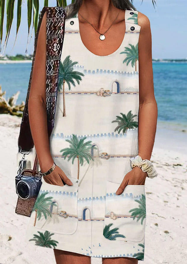 Coconut Tree Pocket Sleeveless Mini Dress