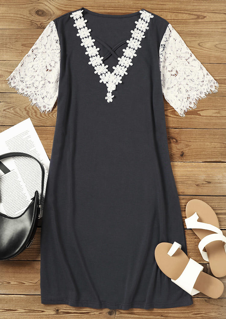 

Mini Dresses Lace Splicing Criss-Cross Mini Dress in Gray. Size: L,M,,XL