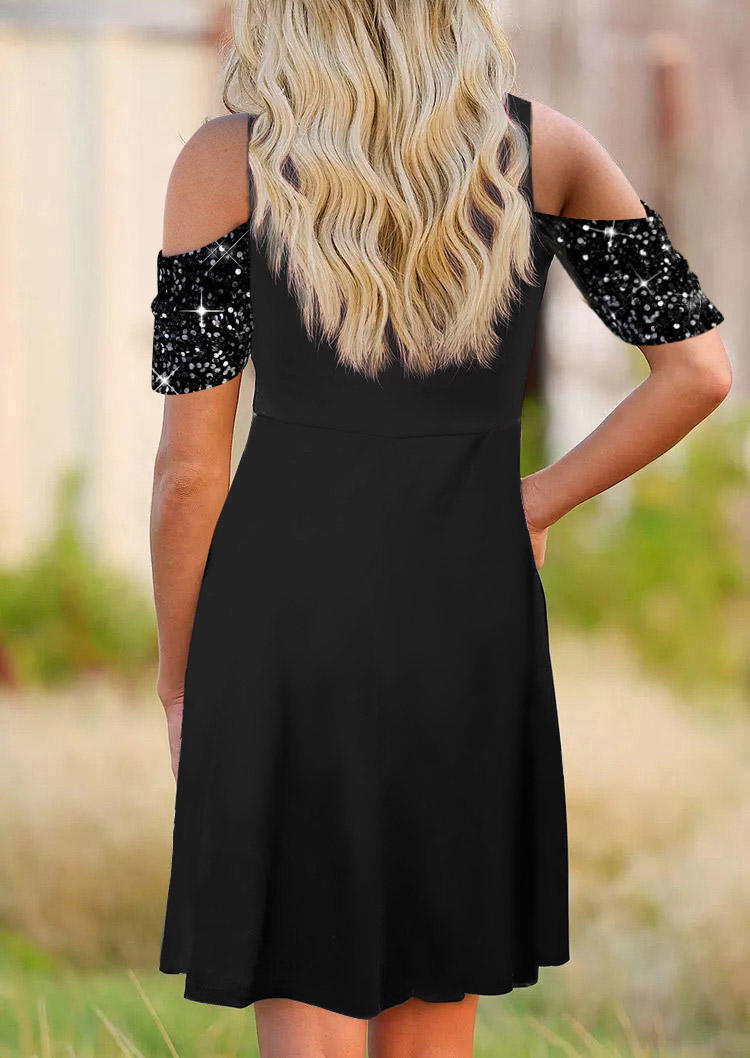 

Mini Dresses Glitter Cold Shoulder Mini Dress in Black. Size: L,M,,XL