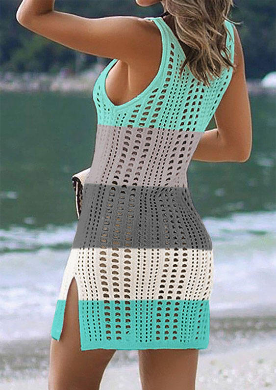 

Cover Ups Color Block Hollow Out Slit Crochet Cover Up Dress in Multicolor. Size