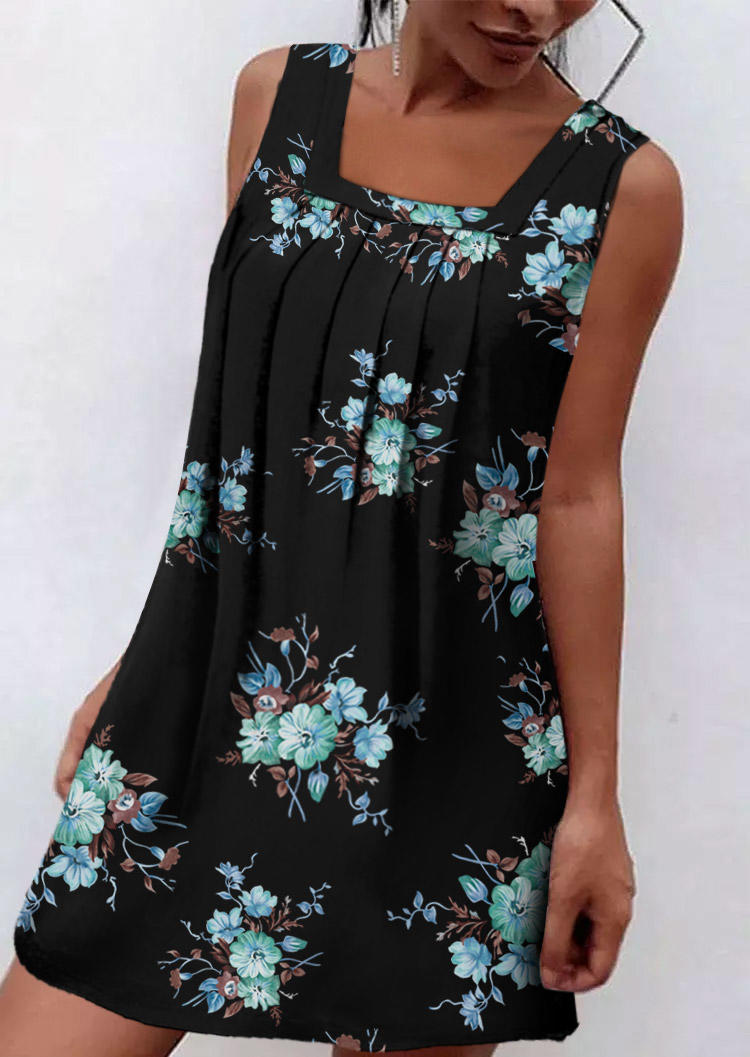 

Mini Dresses Floral Ruffled Square Collar Mini Dress in Black. Size: L