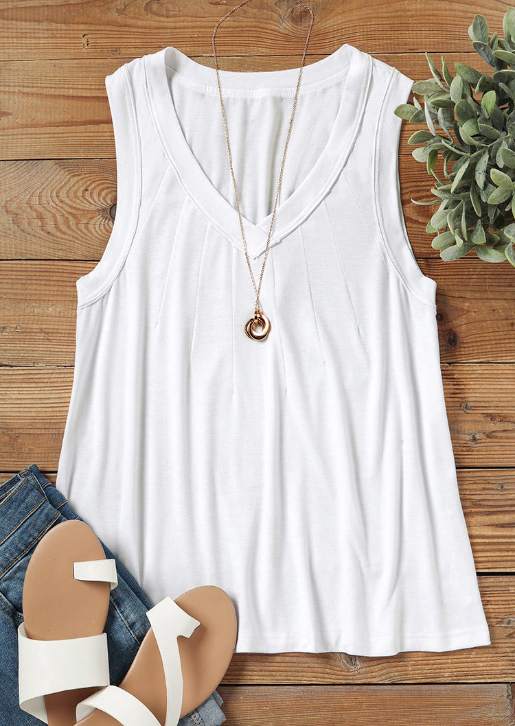 

Tank Tops Ruffled V-Neck Tank Top in White. Size: L,M,,XL