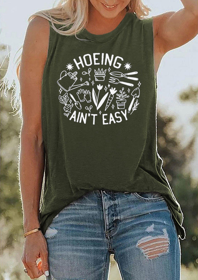 

Tank Tops Hoeing Ain't Easy Plant O-Neck Tank Top - Army Green in Green. Size