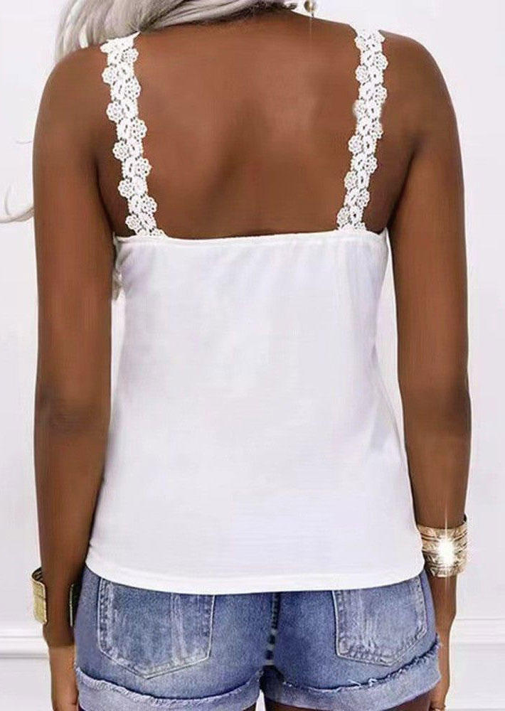 

Tank Tops Floral Lace Splicing Camisole in White. Size: ,XL