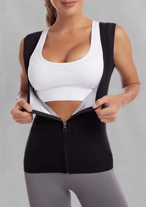 Zipper Yoga Sports Activewear Tank Without Bra - Black