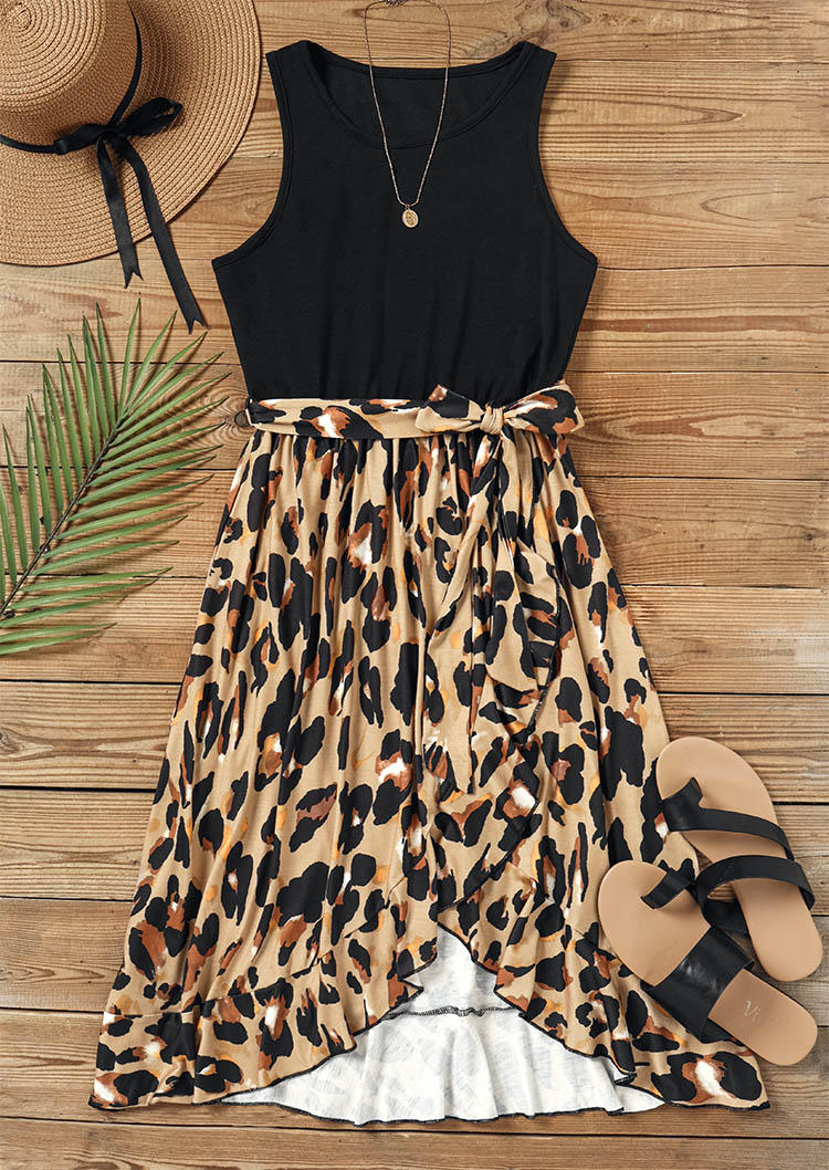 

Mini Dresses Leopard Sleeveless O-Neck Mini Dress With Belt in Multicolor. Size: L