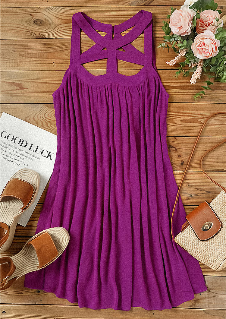 

Mini Dresses Cut Out Ruffled Backless Irregular Collar Mini Dresses in Purple. Size: L,M,,XL