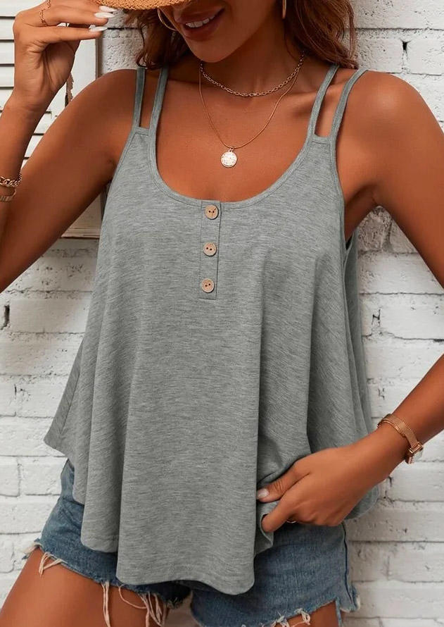 

Tank Tops Criss-Cross Button Open Back Ruffled Camisole in Gray. Size: L,M,,XL