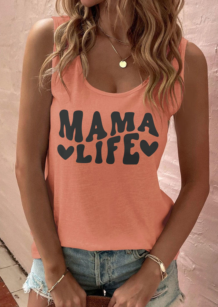 

Tank Tops Mama Life Heart O-Neck Tank Top in Orange. Size: ,XL