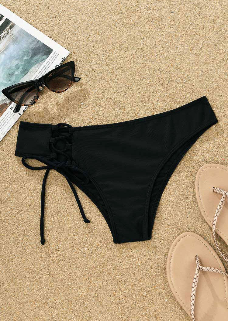 

Swimwear Bottoms Criss-Cross Hollow Out Tie Bikini Bottoms in Black. Size