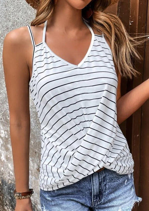 

Tank Tops Striped Twist Hollow Out V-Neck Camisole in Multicolor. Size: L,,XL