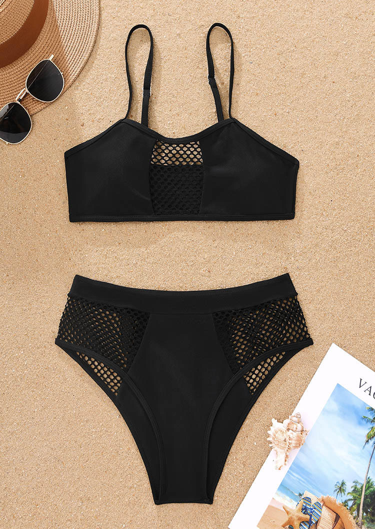 

Bikini Sets Hollow Out Adjustable Strap Bikini Set in Black. Size
